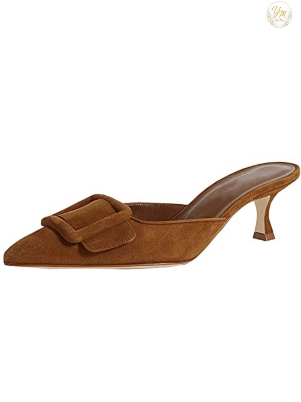 Heeled Mules Pointed Toe Slingback Buckle Kitten Heel Slip-On Dress Sandals